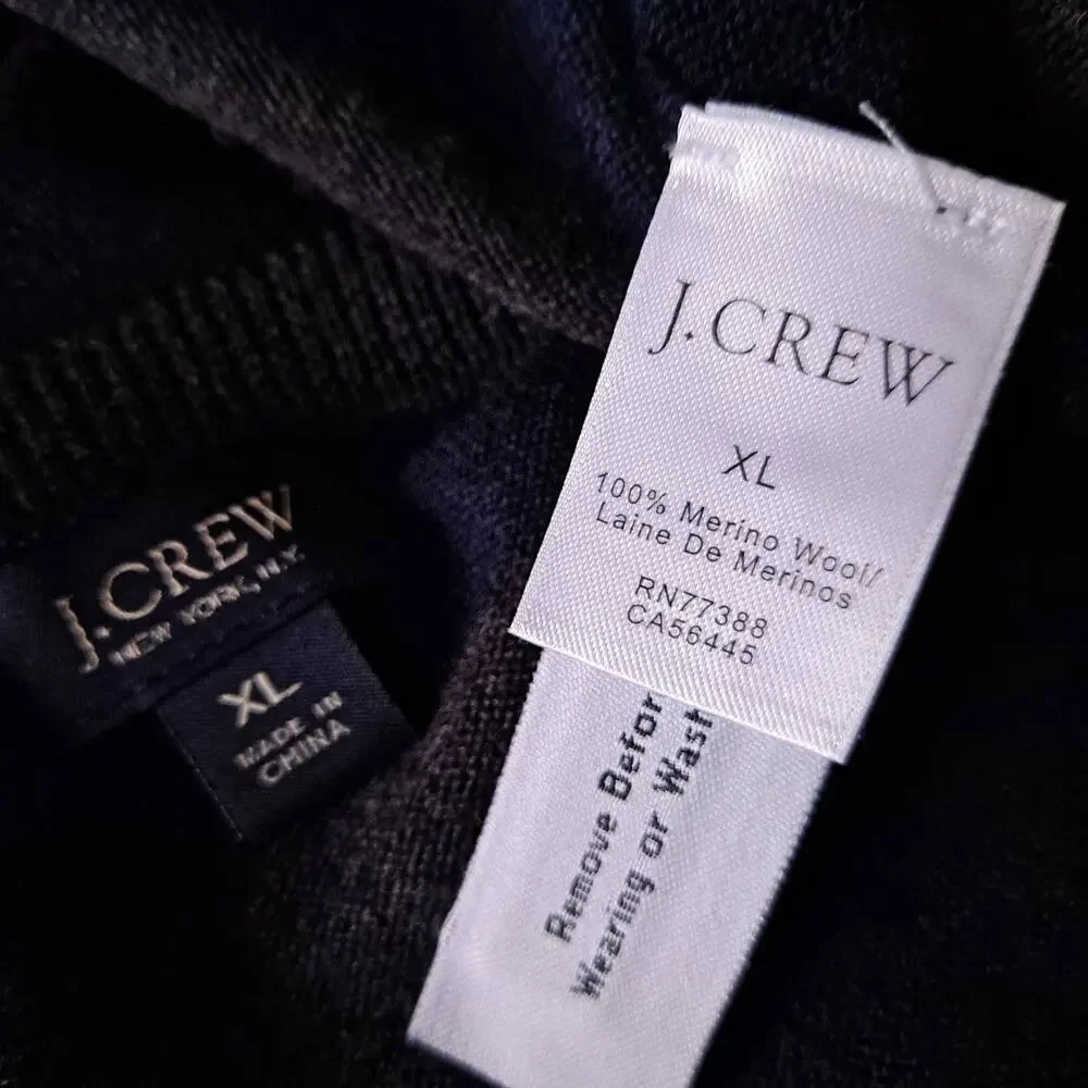 J. Crew Mens Gray & Black Striped Vneck Merino Wool Long Sleeve Sweater - Sz XL